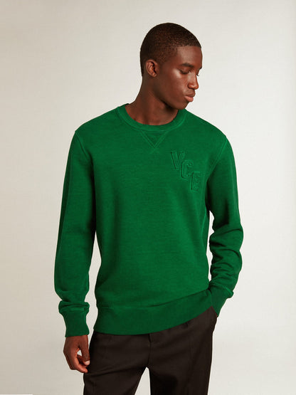 Round-neck sweatshirt in green cotton fleece - Golden Goose Men