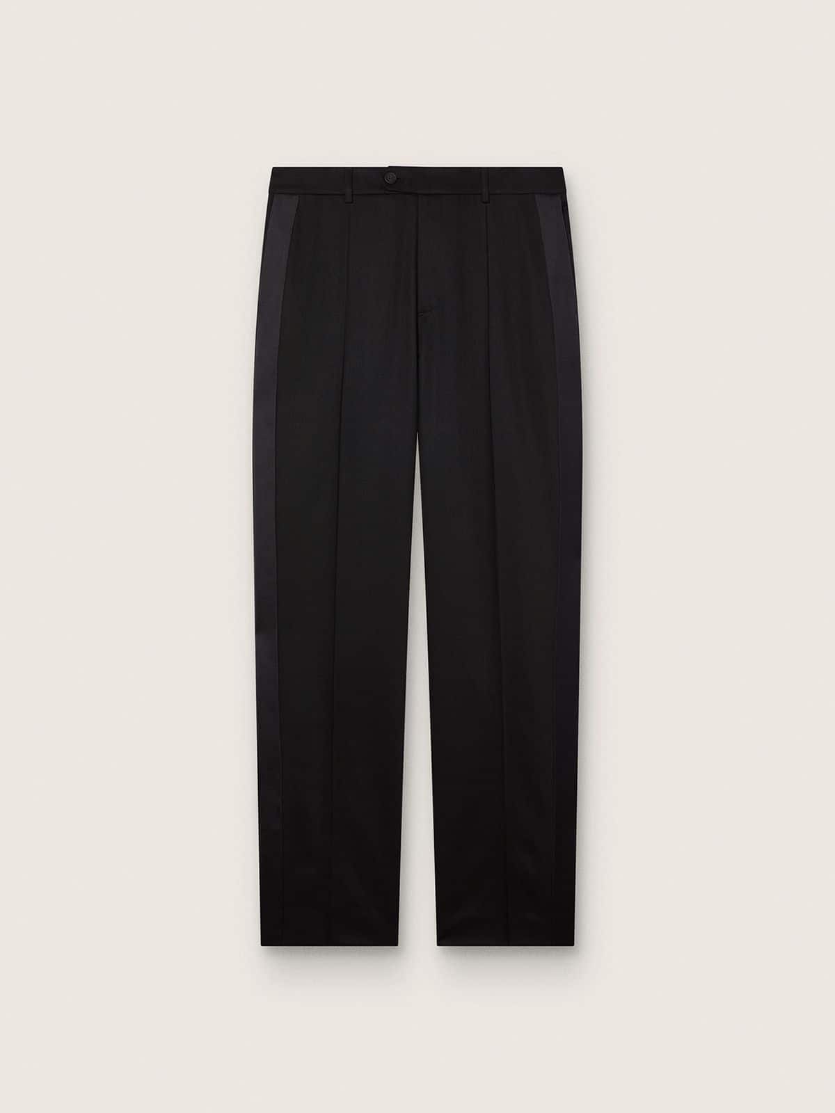 Men's pants in black cool wool with satin side stripe - Golden Goose Men
