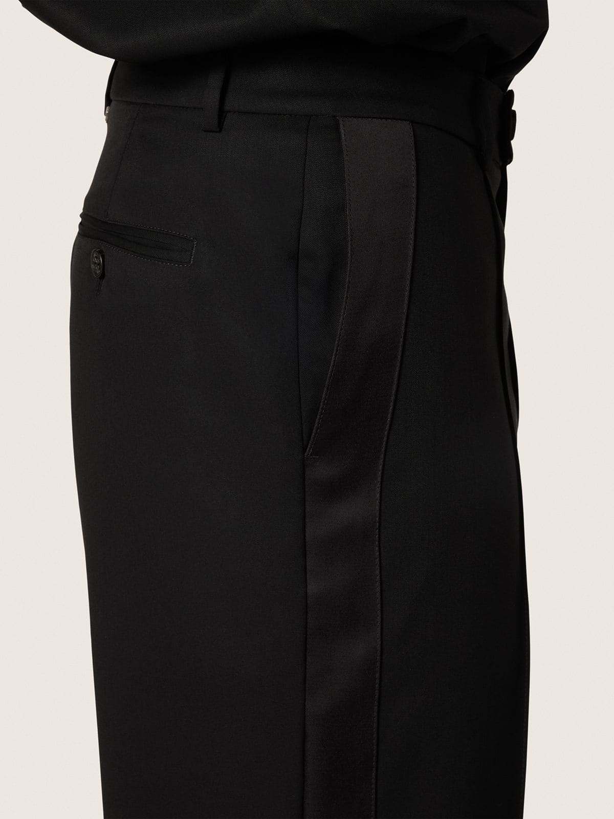 Men's pants in black cool wool with satin side stripe - Golden Goose Men