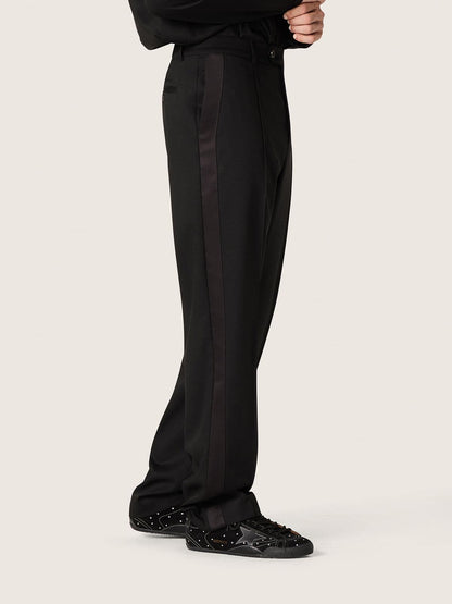 Men's pants in black cool wool with satin side stripe - Golden Goose Men