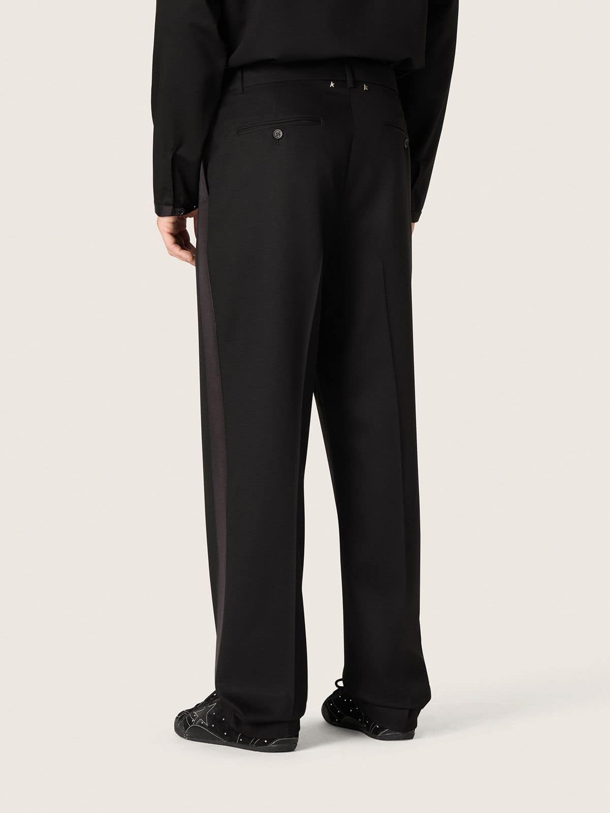 Men's pants in black cool wool with satin side stripe - Golden Goose Men