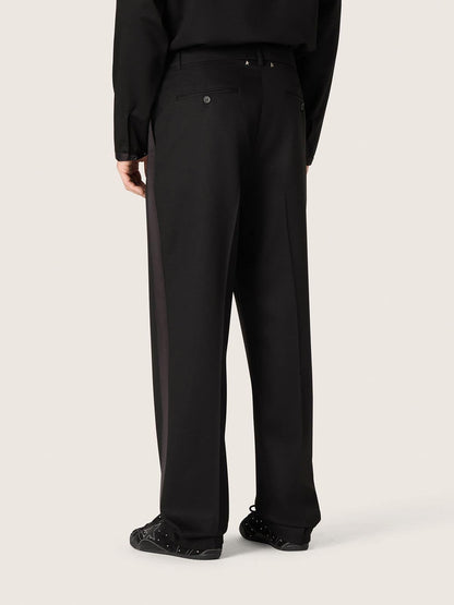 Men's pants in black cool wool with satin side stripe - Golden Goose Men