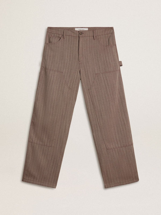Men’s wool blend pants in light brown micro chevron - Golden Goose Men