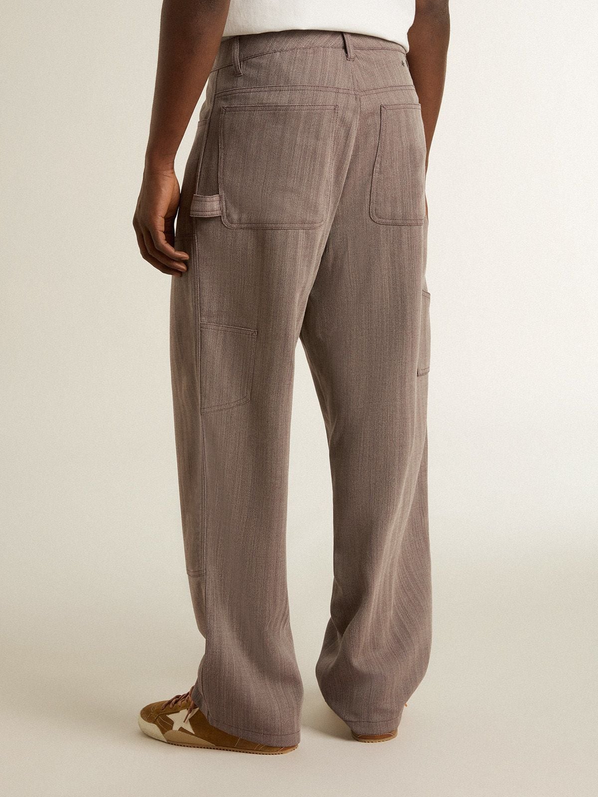 Men’s wool blend pants in light brown micro chevron - Golden Goose Men