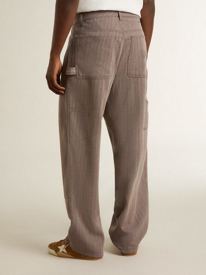 Men’s wool blend pants in light brown micro chevron - Golden Goose Men