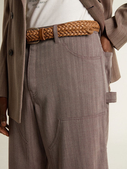 Men’s wool blend pants in light brown micro chevron - Golden Goose Men