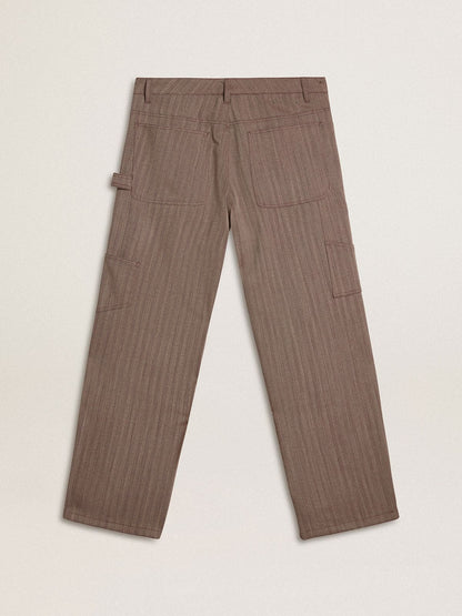 Men’s wool blend pants in light brown micro chevron - Golden Goose Men