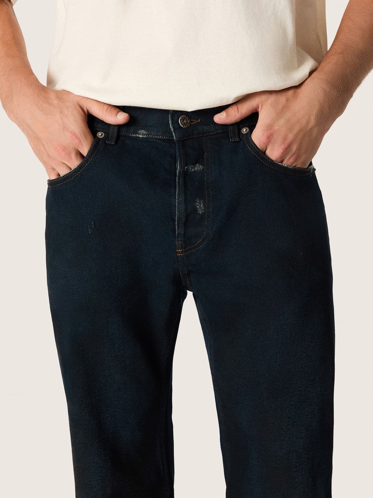 Men’s slim-fit jeans in dark indigo stretch denim - Golden Goose Men
