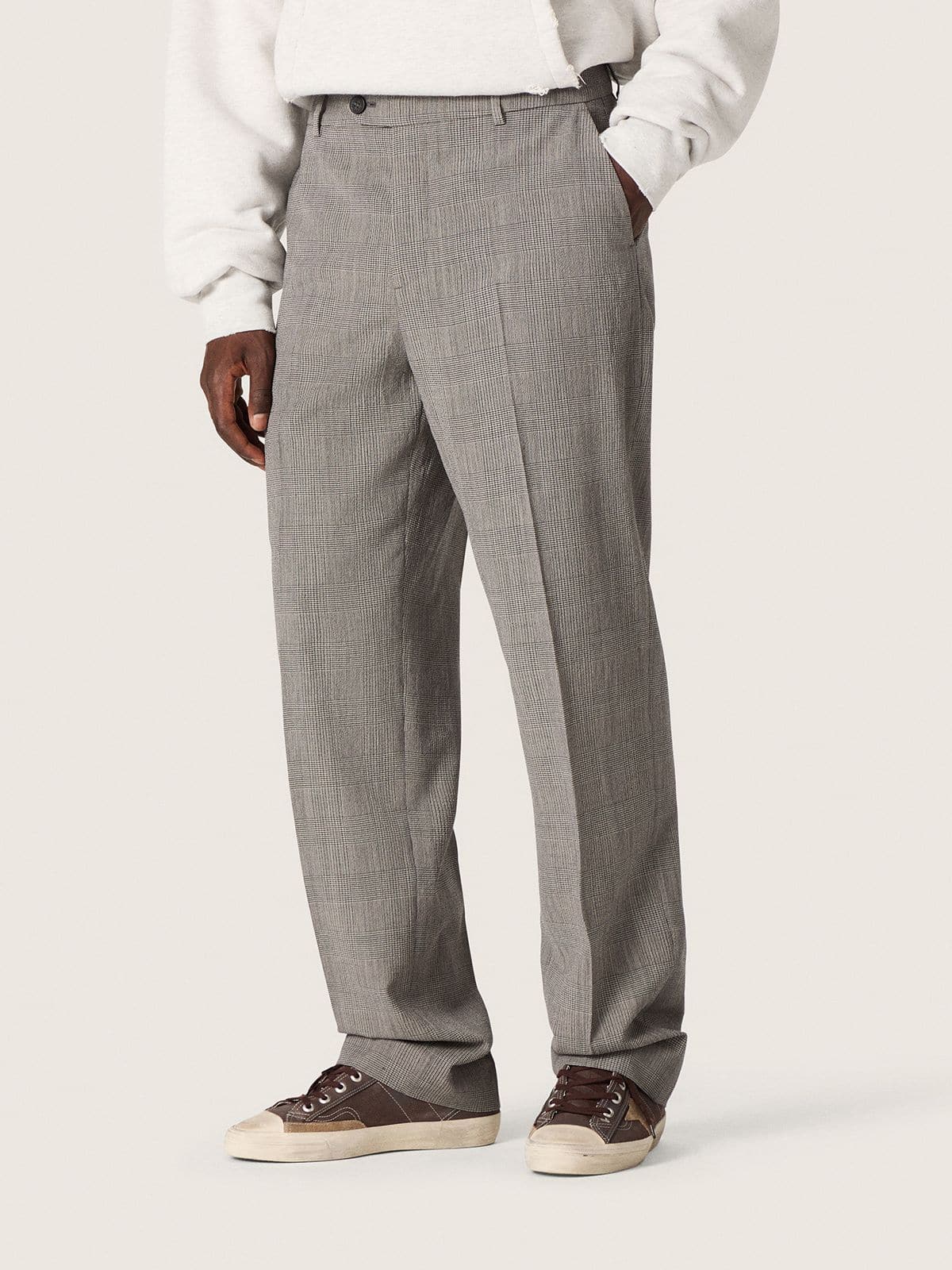 Men’s slim-fit pants in gray Prince of Wales check - Golden Goose Men