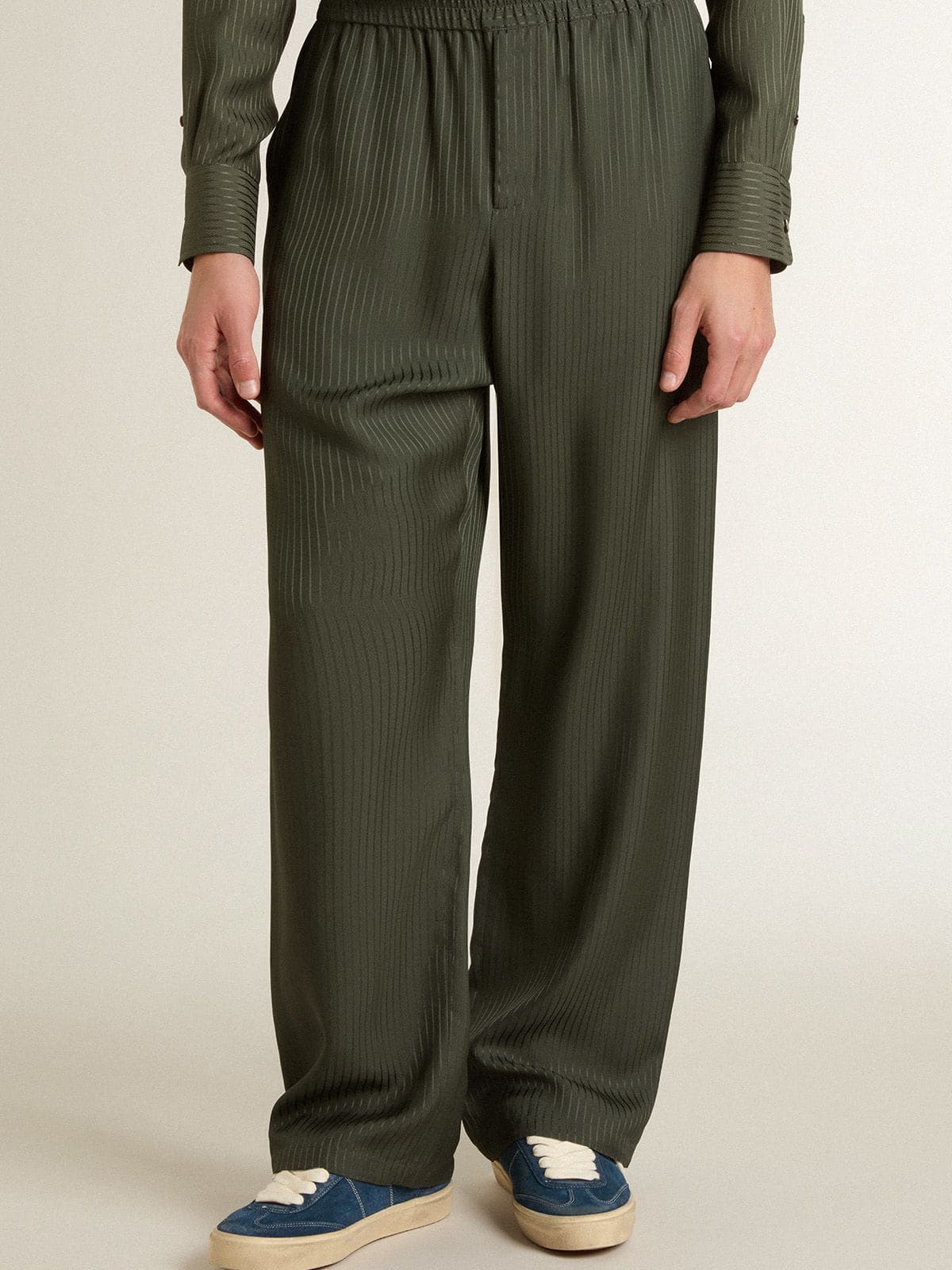 Men's dark green joggers with vertical stripes - Golden Goose Men