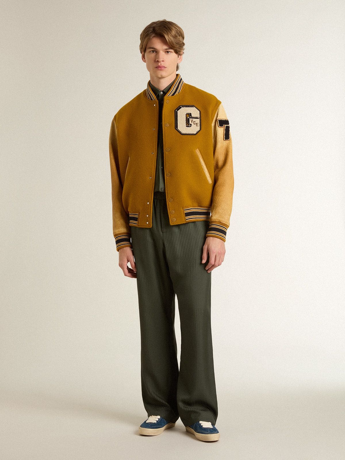 Men's dark green joggers with vertical stripes - Golden Goose Men