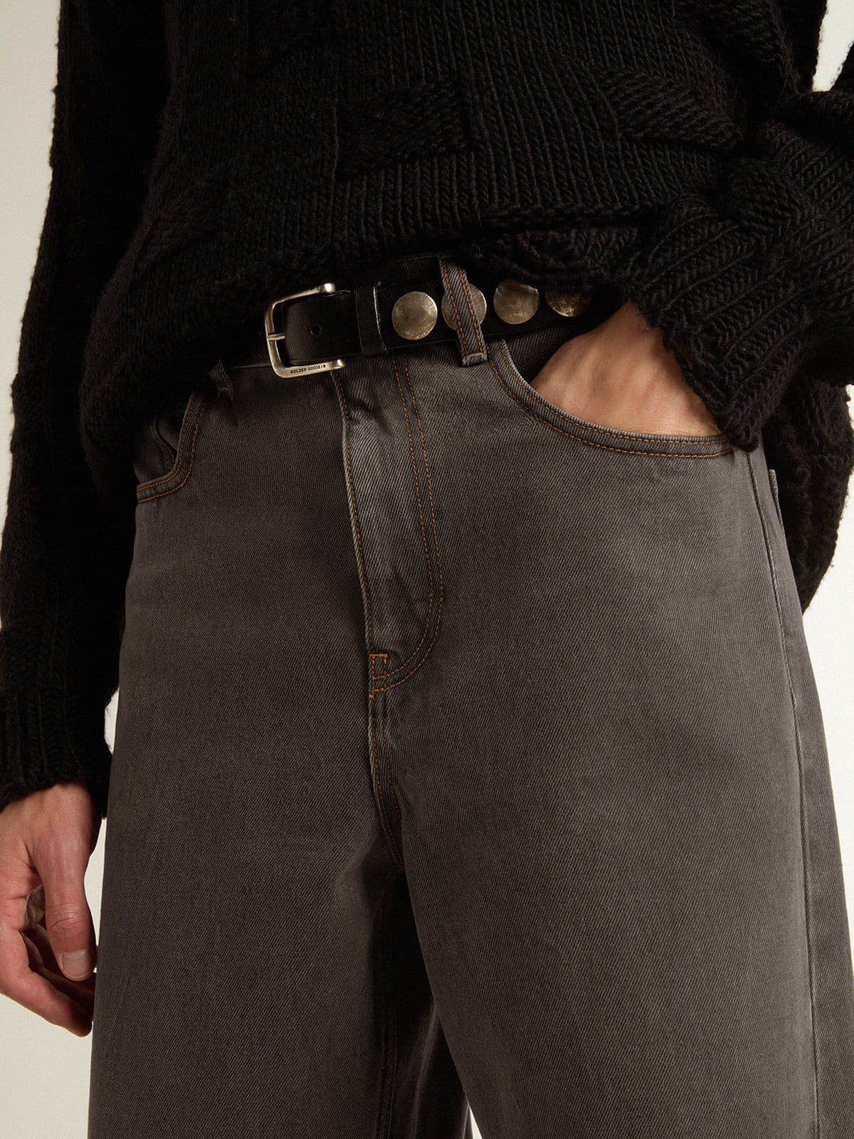 Men's dark gray jeans in twist crease-wash denim - Golden Goose Men