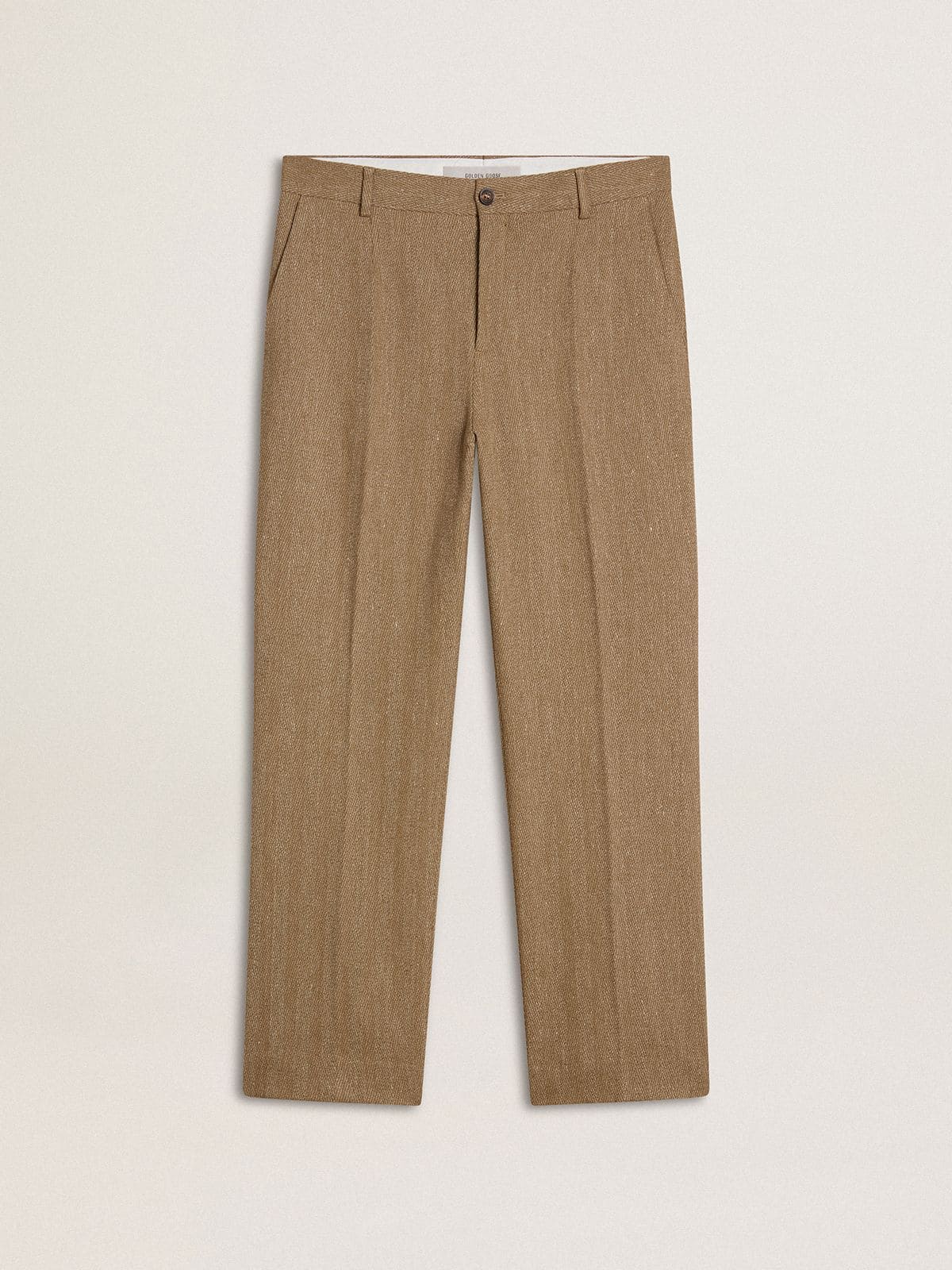 Tailored pants in sand-colored chevron linen blend - Golden Goose Men