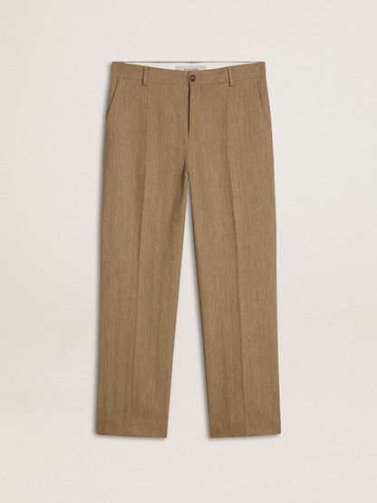 Tailored pants in sand-colored chevron linen blend - Golden Goose Men