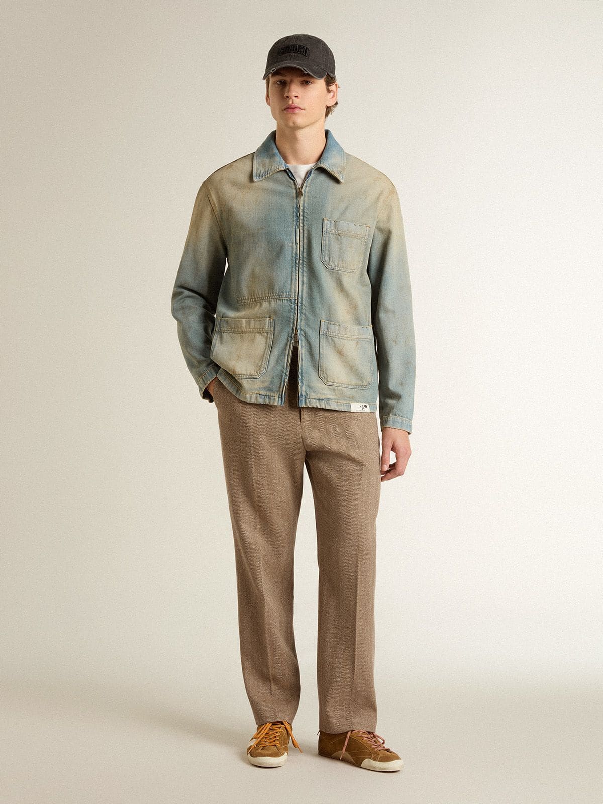 Tailored pants in sand-colored chevron linen blend - Golden Goose Men