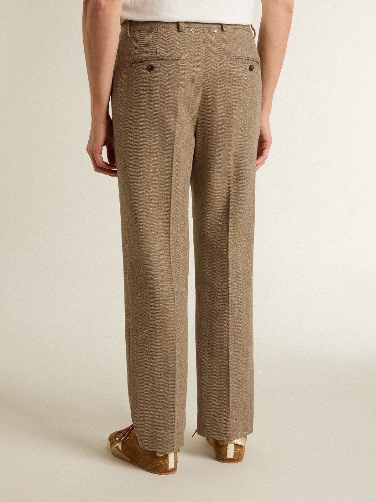 Tailored pants in sand-colored chevron linen blend - Golden Goose Men