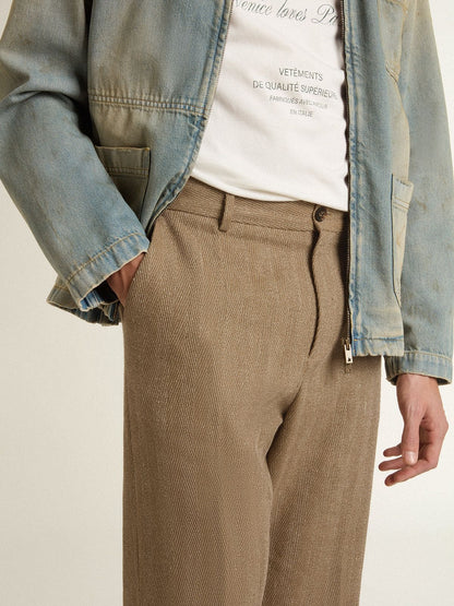Tailored pants in sand-colored chevron linen blend - Golden Goose Men