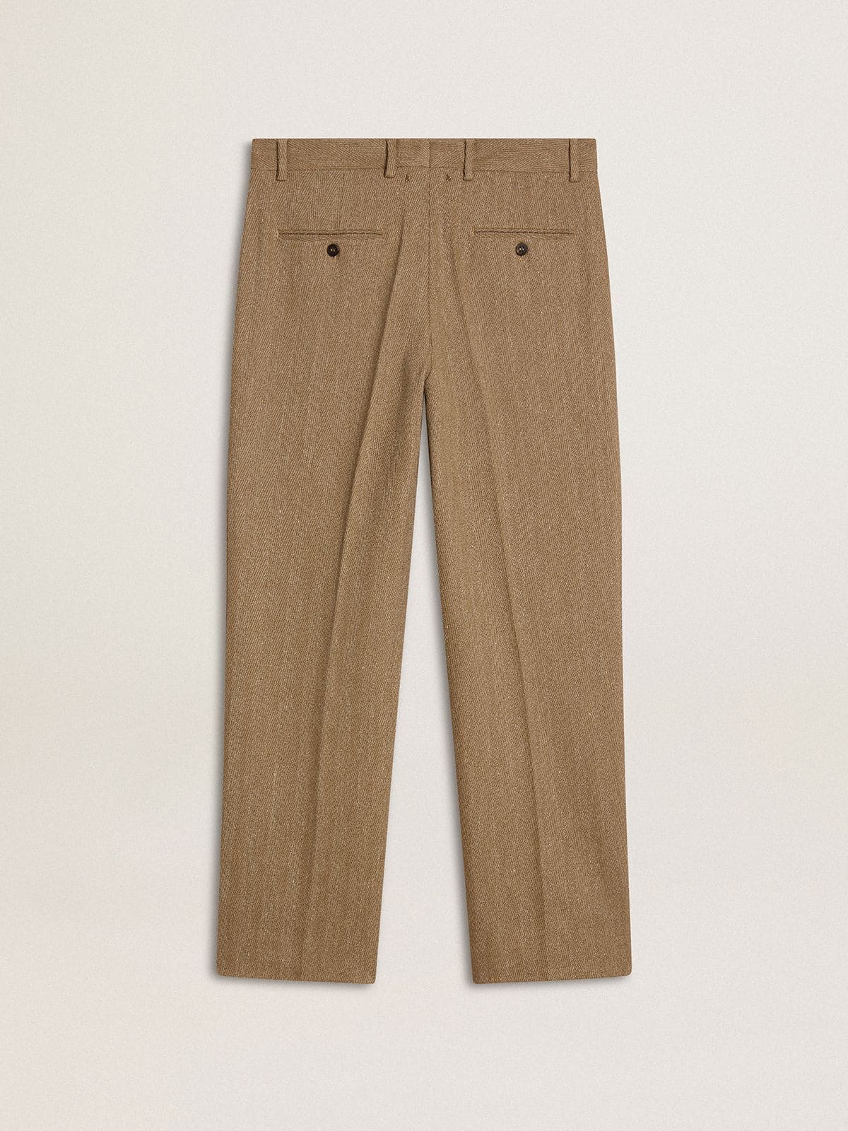 Tailored pants in sand-colored chevron linen blend - Golden Goose Men