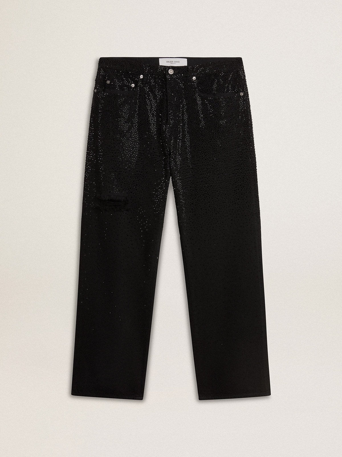 Men's black jeans with a loose fit and gradient effect all-over crystals - Golden Goose Men
