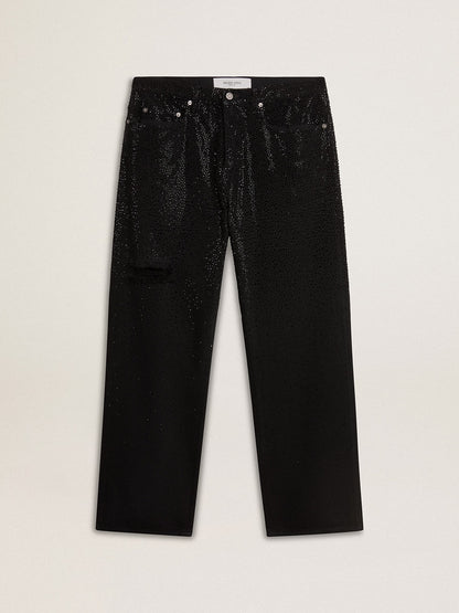 Men's black jeans with a loose fit and gradient effect all-over crystals - Golden Goose Men