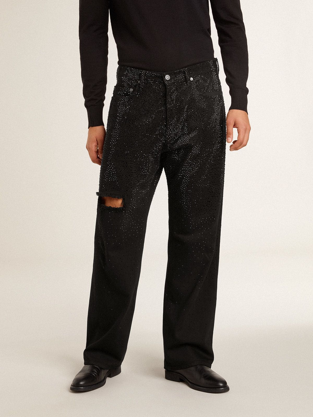 Men's black jeans with a loose fit and gradient effect all-over crystals - Golden Goose Men