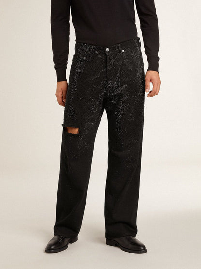 Men's black jeans with a loose fit and gradient effect all-over crystals - Golden Goose Men