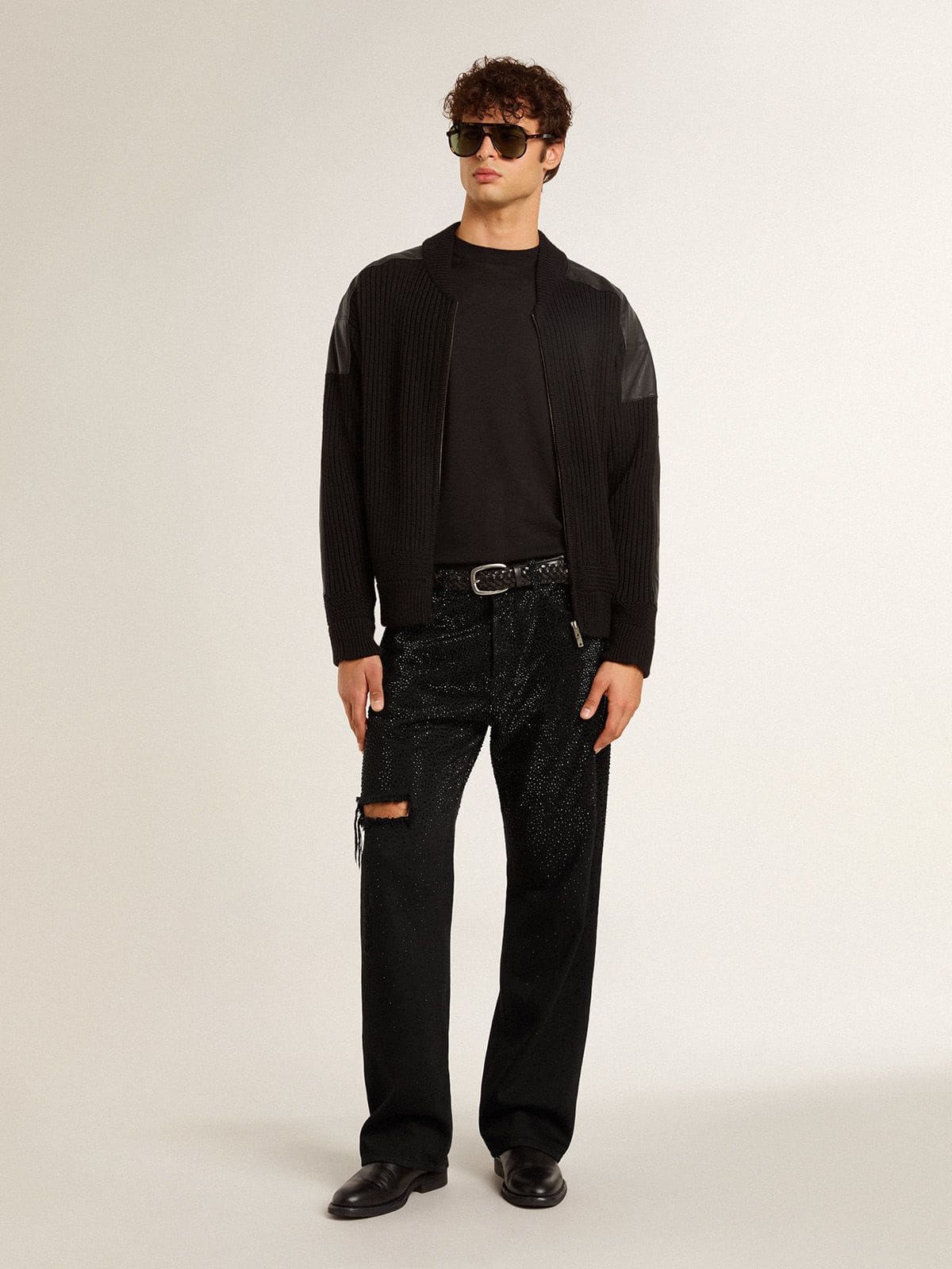 Men's black jeans with a loose fit and gradient effect all-over crystals - Golden Goose Men