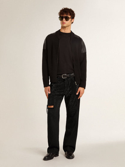 Men's black jeans with a loose fit and gradient effect all-over crystals - Golden Goose Men