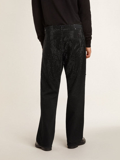 Men's black jeans with a loose fit and gradient effect all-over crystals - Golden Goose Men