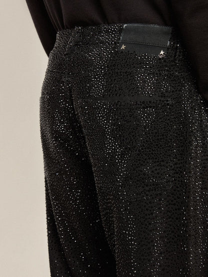 Men's black jeans with a loose fit and gradient effect all-over crystals - Golden Goose Men