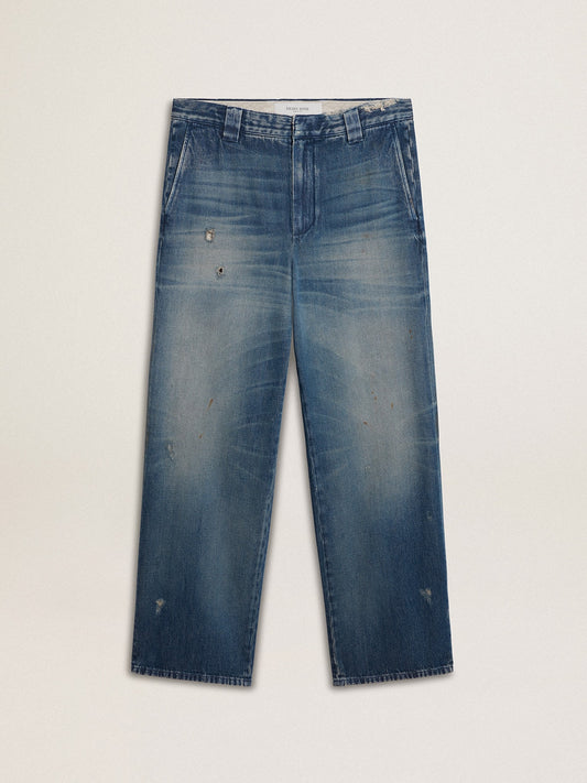 Men's denim chinos with distressed details - Golden Goose Men