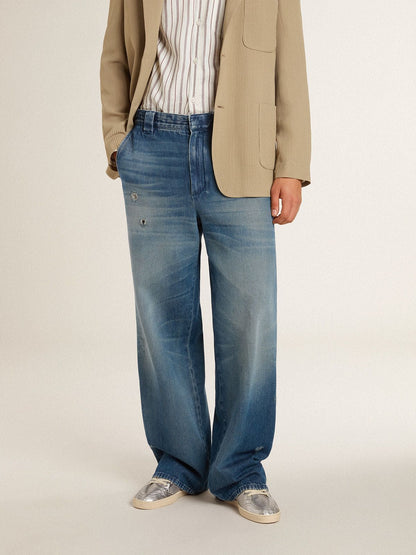 Men's denim chinos with distressed details - Golden Goose Men