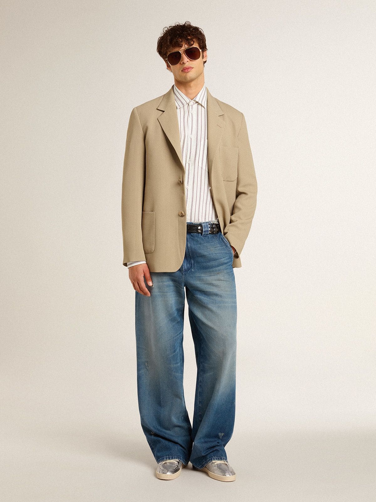 Men's denim chinos with distressed details - Golden Goose Men