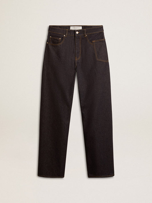 Men’s dark blue wide-leg jeans in one-wash denim - Golden Goose Men