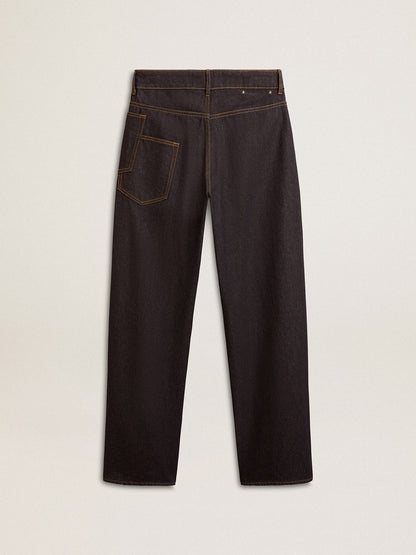 Men’s dark blue wide-leg jeans in one-wash denim - Golden Goose Men