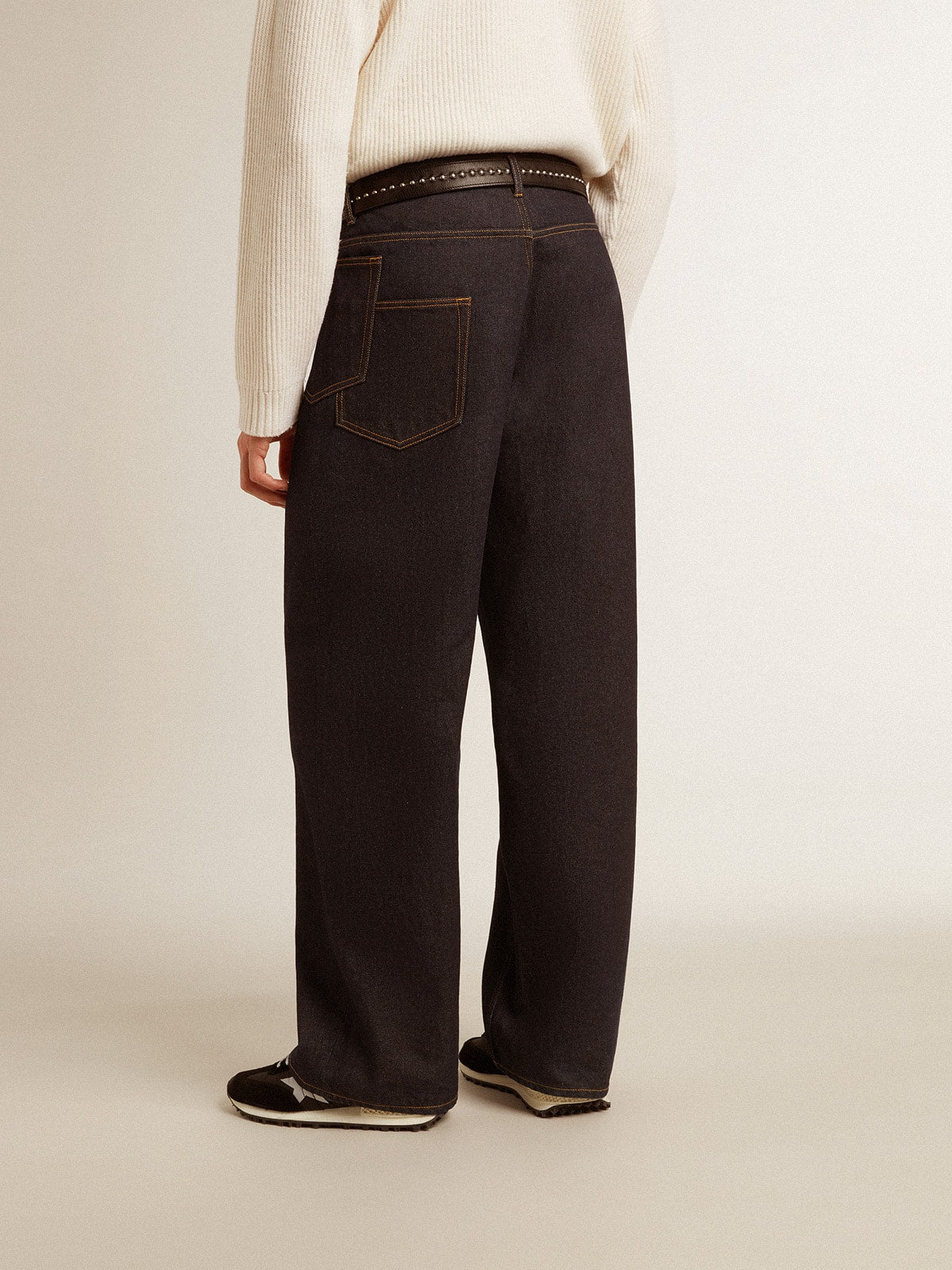 Men’s dark blue wide-leg jeans in one-wash denim - Golden Goose Men