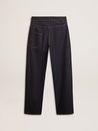 Men’s dark blue wide-leg jeans in one-wash denim - Golden Goose Men