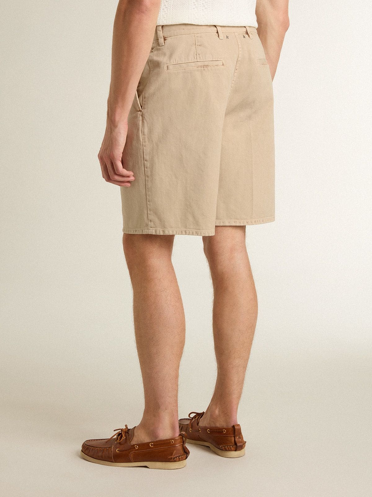 Men's Bermuda shorts in beige denim with a lived-in look finish - Golden Goose Men
