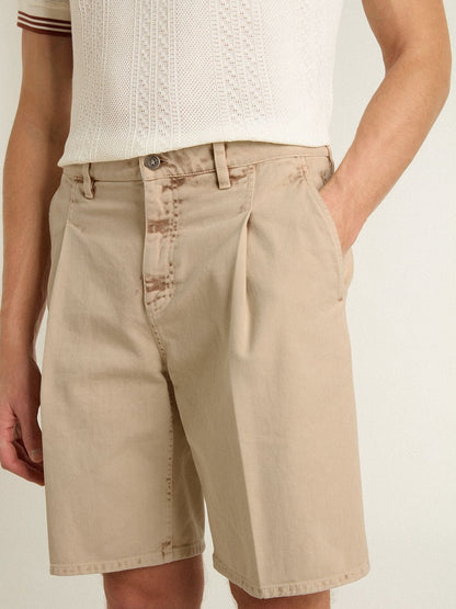 Men's Bermuda shorts in beige denim with a lived-in look finish - Golden Goose Men