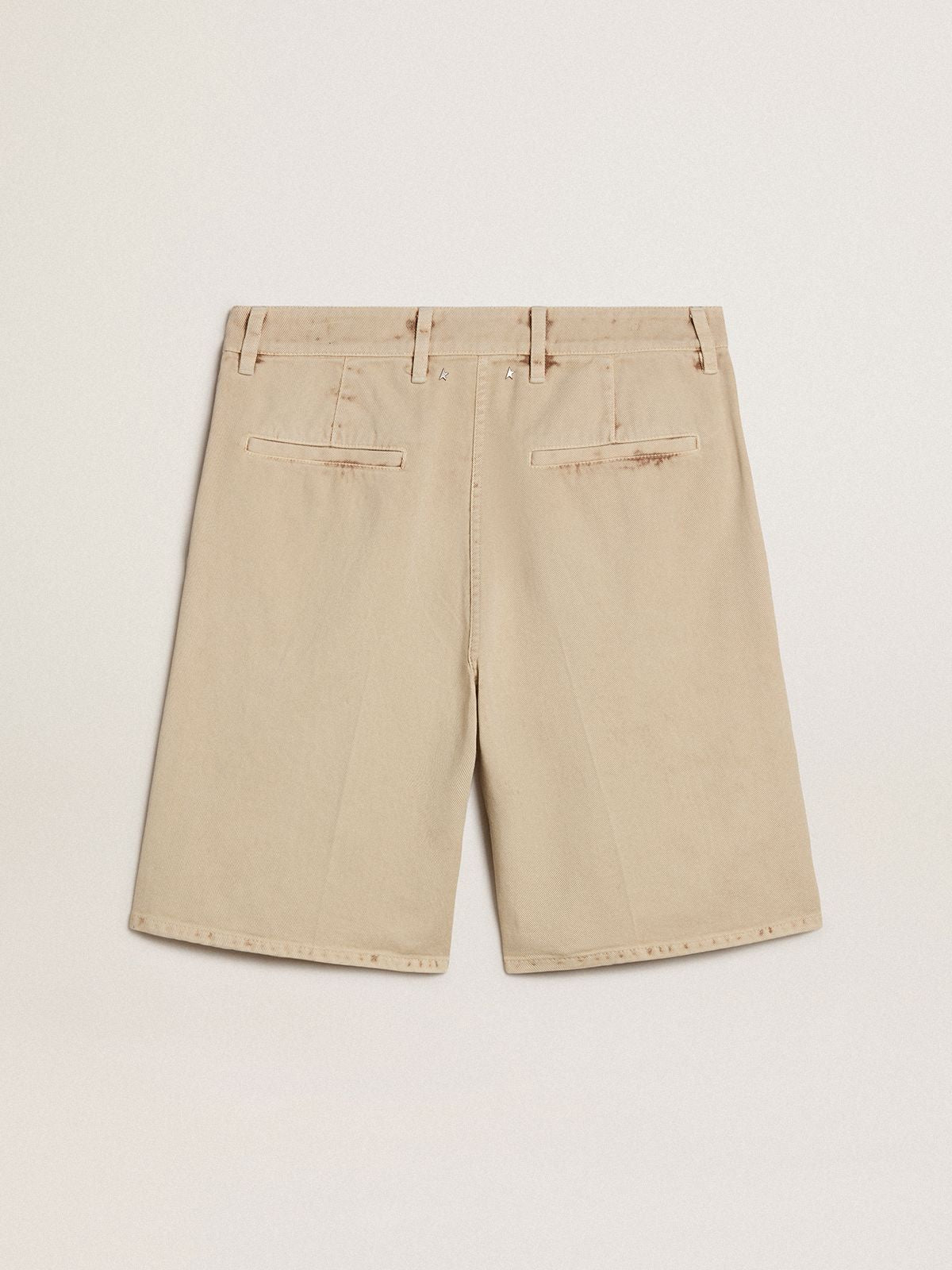 Men's Bermuda shorts in beige denim with a lived-in look finish - Golden Goose Men
