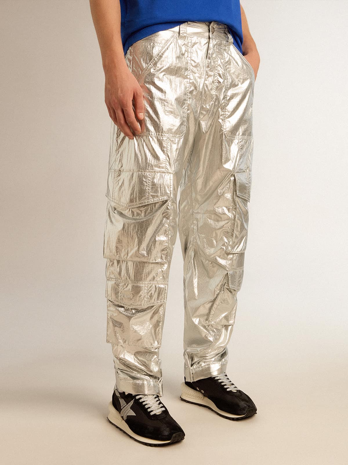 Men's cargo pants in silver technical fabric - Golden Goose Men