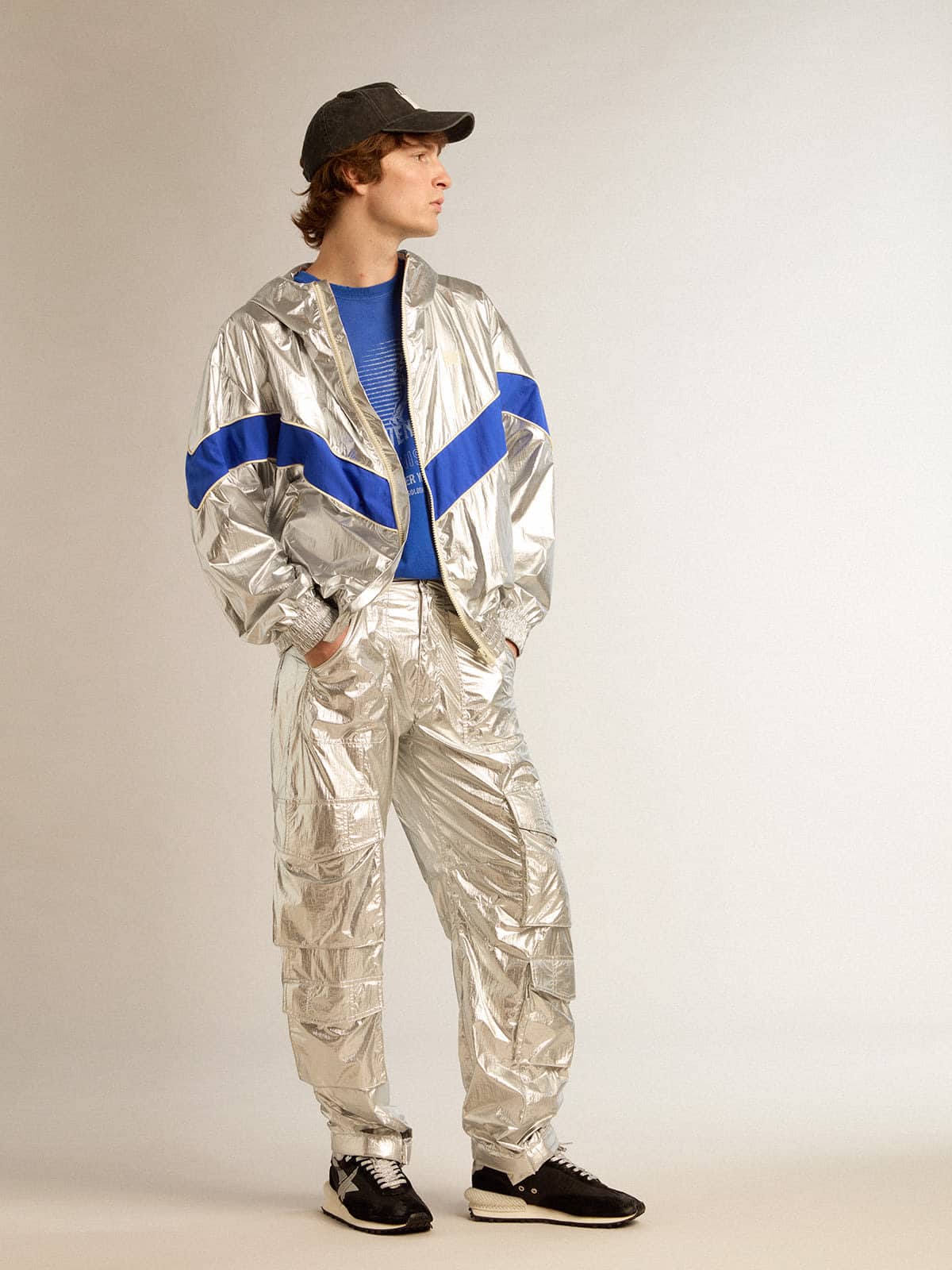 Men's cargo pants in silver technical fabric - Golden Goose Men