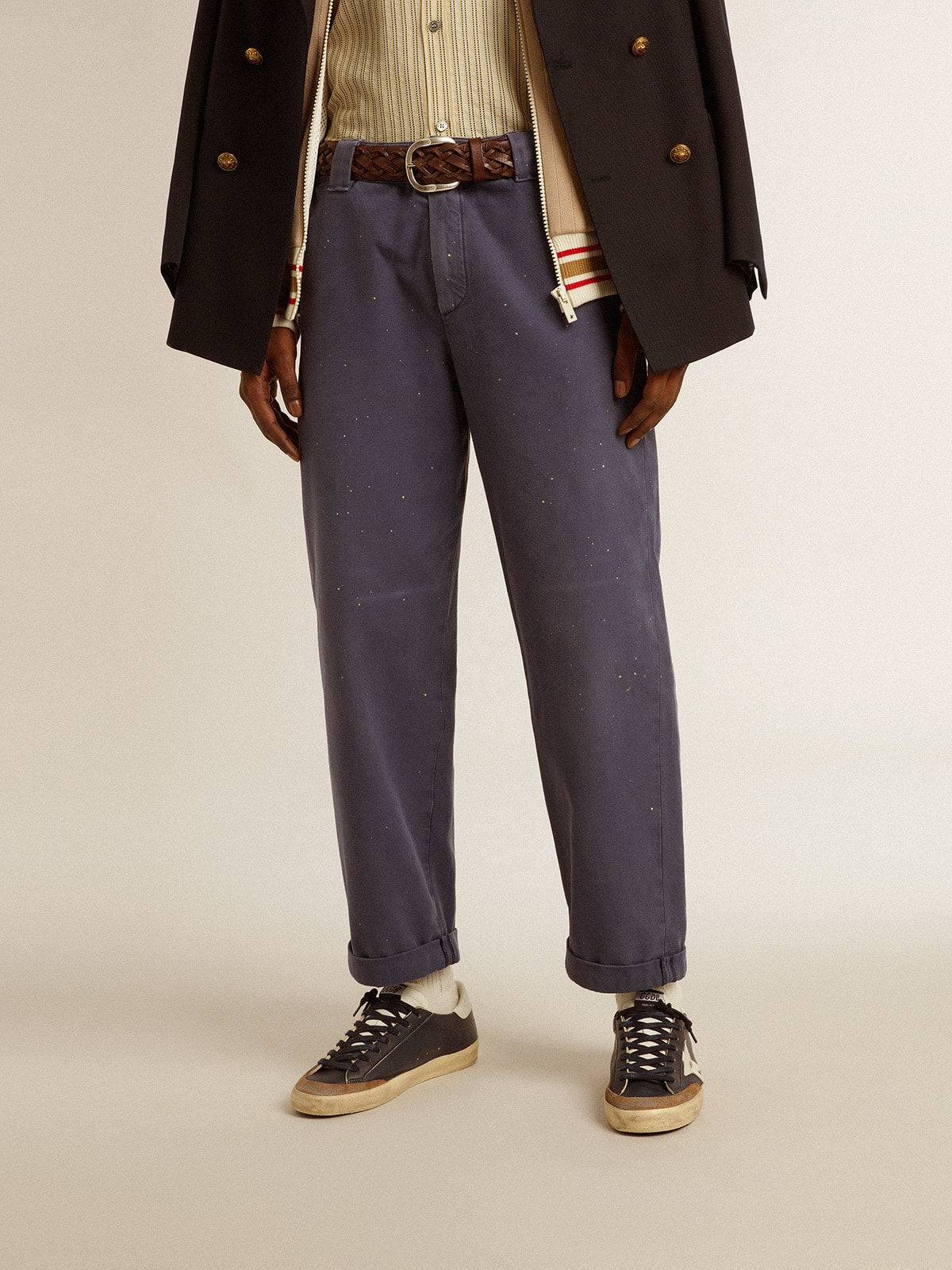 Men's chinos in blue with a lived-in effect - Golden Goose Men