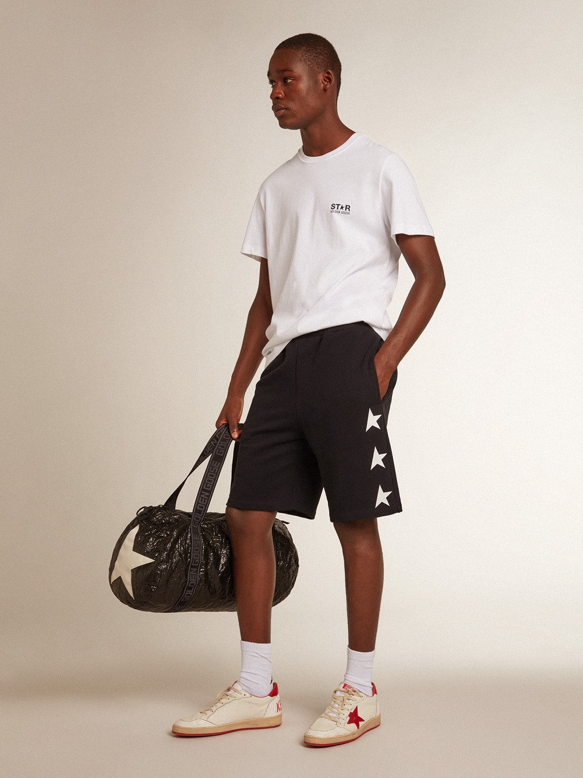 Men's black bermuda shorts with white stars - Golden Goose Men
