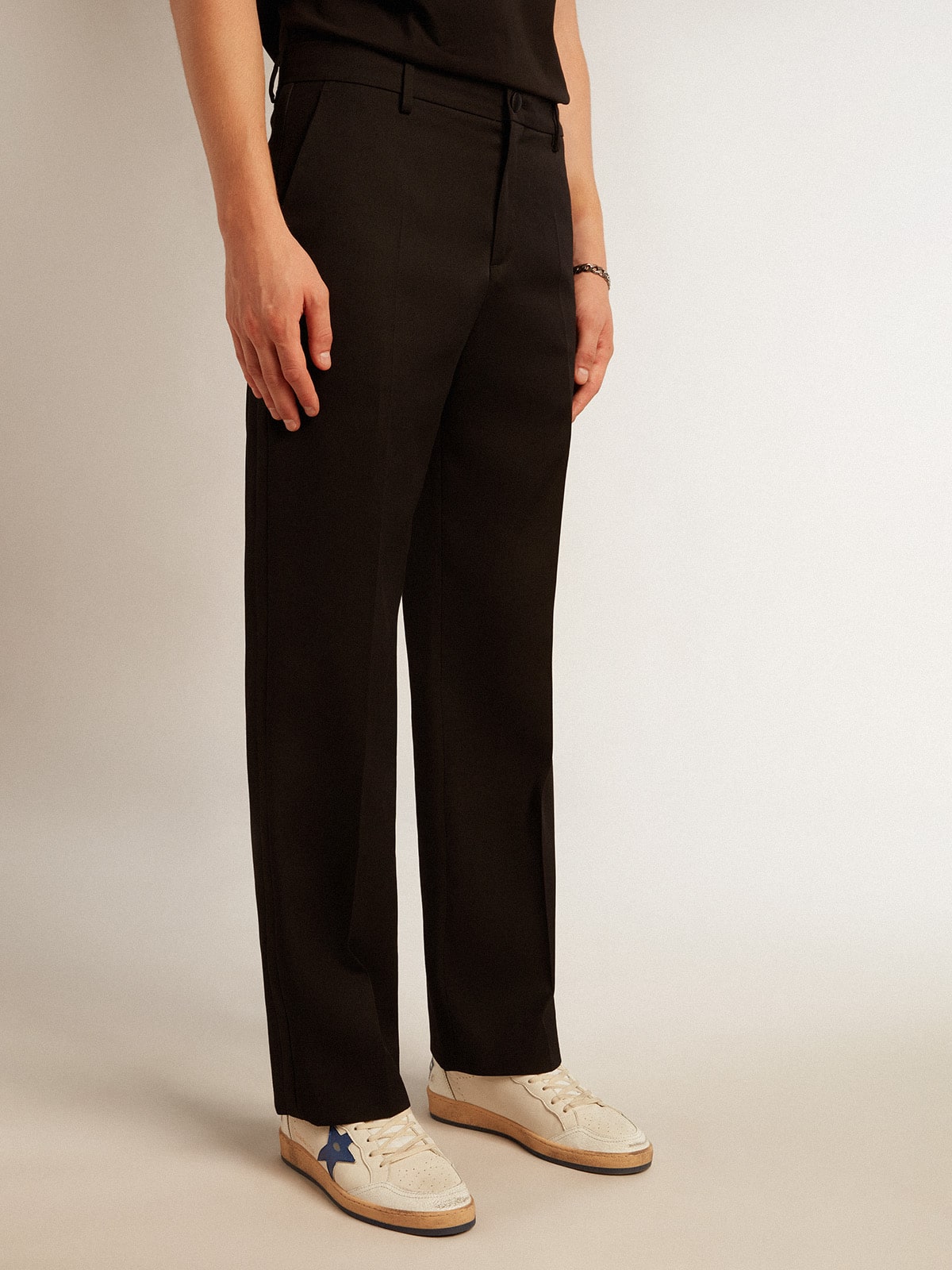 Men’s tuxedo pants in black wool gabardine - Golden Goose Men
