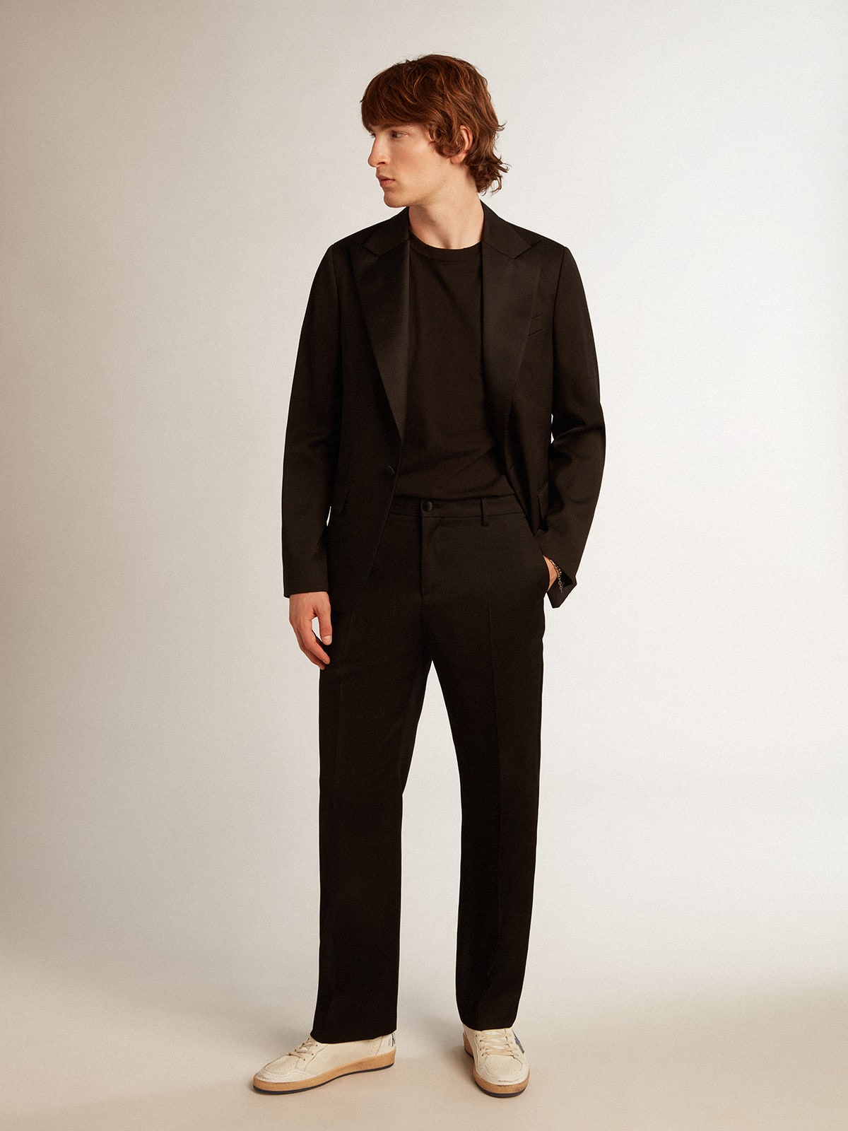 Men’s tuxedo pants in black wool gabardine - Golden Goose Men