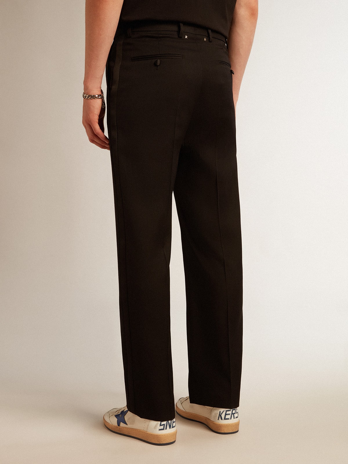Men’s tuxedo pants in black wool gabardine - Golden Goose Men