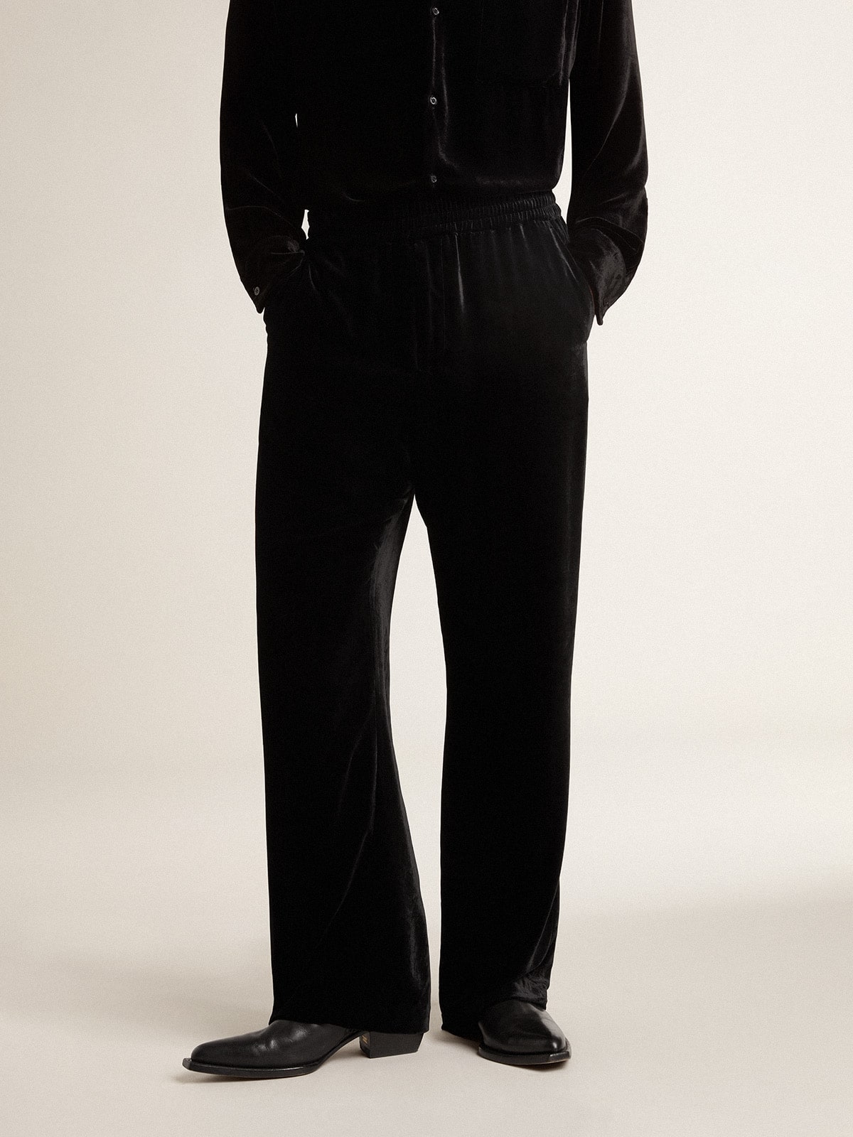 Men's black velvet effect pants - Golden Goose Men