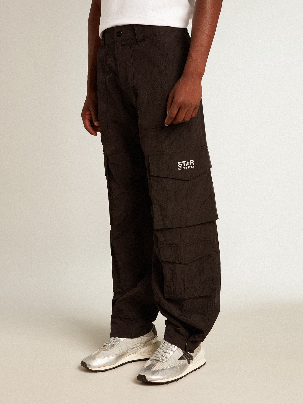Black-colored ripstop nylon cargo pants - Golden Goose Men