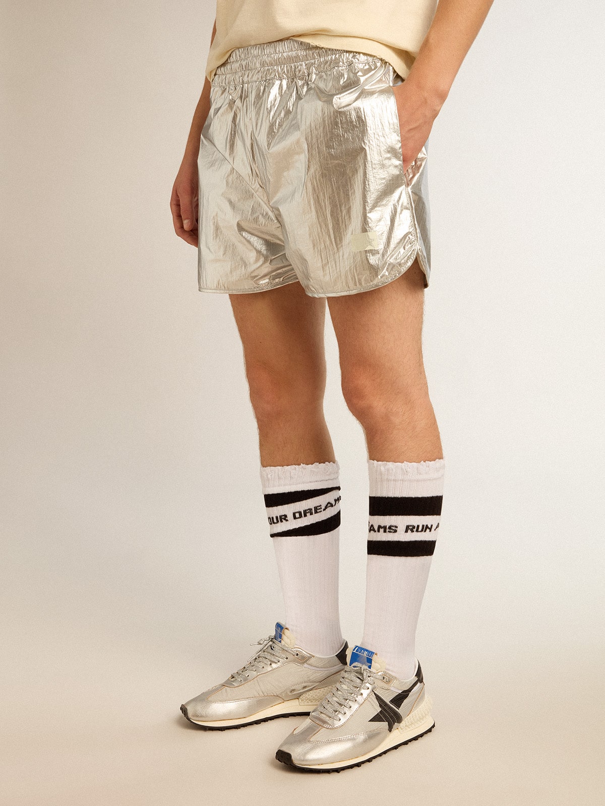 Men's running shorts in silver fabric - Golden Goose Men